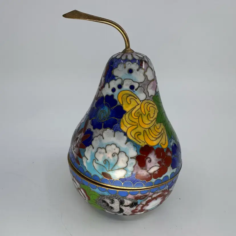 Vintage Cloisonne Enamel Pear Shaped Lidded Trinket Box