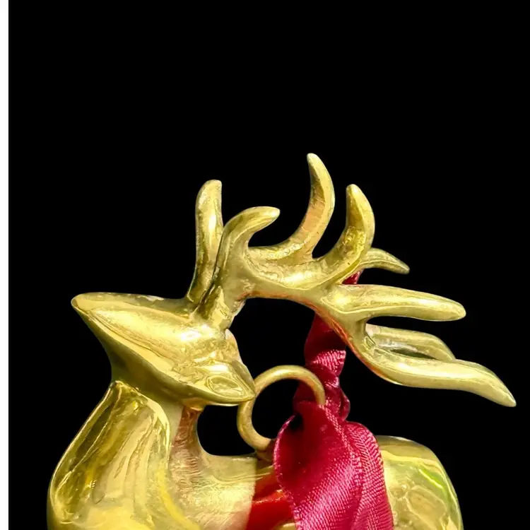 Vintage Brass Reindeer Deer Ornament/Figurine Christmas  Heavy 
4” T x 4-3/8” L x 3/4” W
