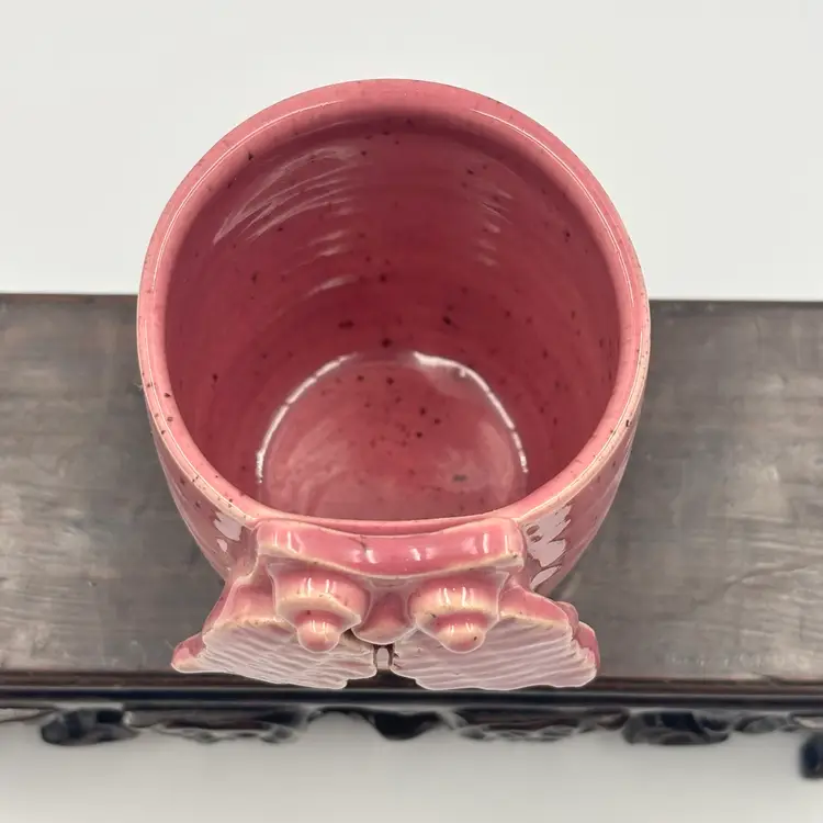 Studio Pottery Oink Planter with Applied Owl 3.25”