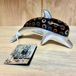 RARE Late 20th Century Atlantis Paradise Dolphin Aluminum & Glass Figurine 6.25”