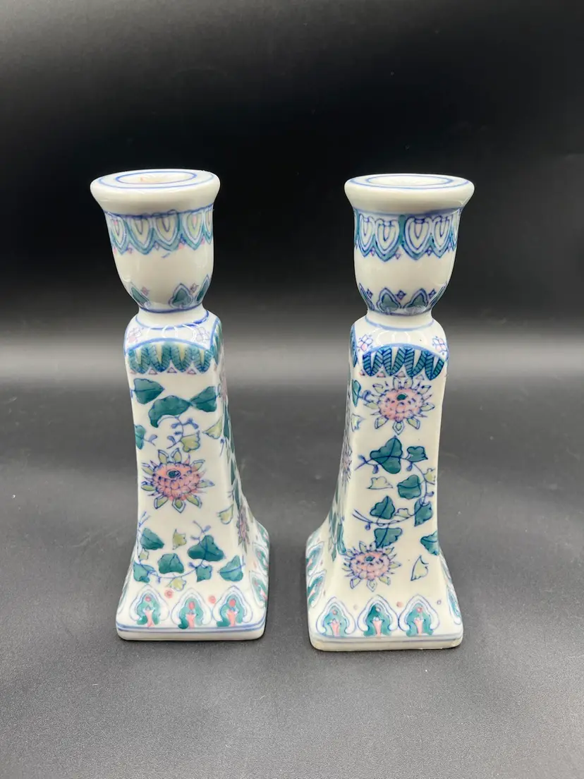 Ceramic Hand painted Candle Stick Holders 9”
