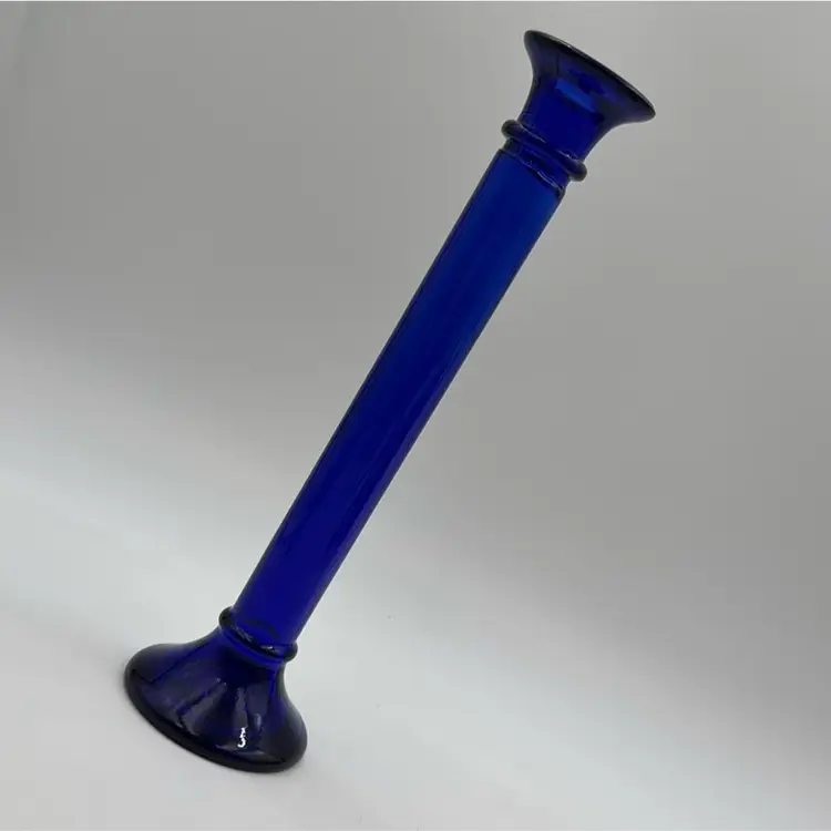 Vintage Art, Deco, Cobalt, Blue Glass Flower Vase Recycled In Made In Spain 11 Inches. Has Makers Mark