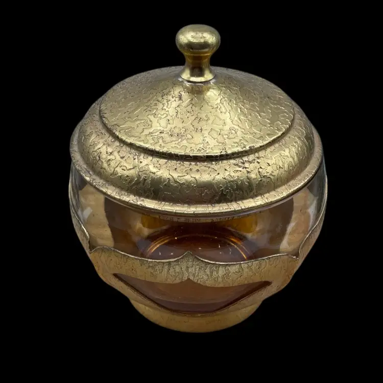 Z.New York Weeping Gold Style Lidded Bowl/Vanity Jar 4”Tall