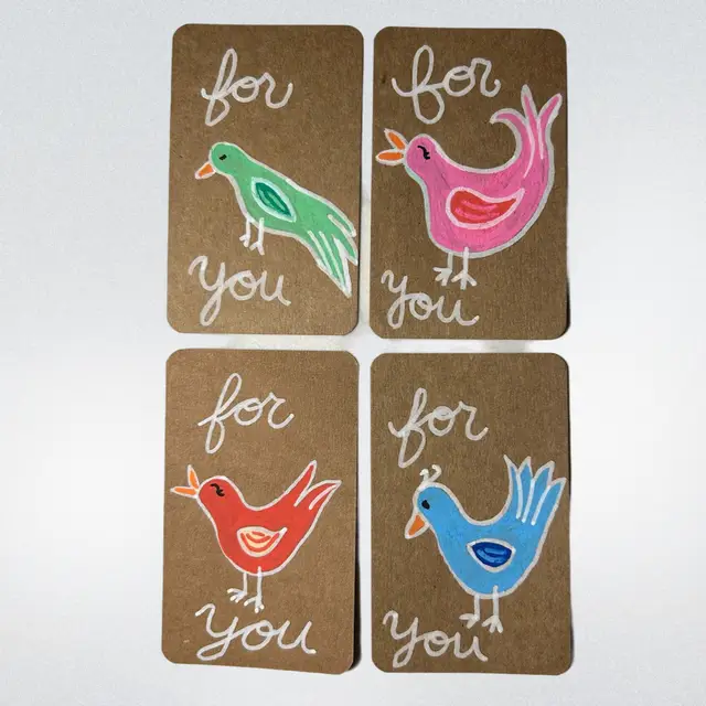 Made By Me, Set Of 4 Hand Painted Gift Tags, Birds