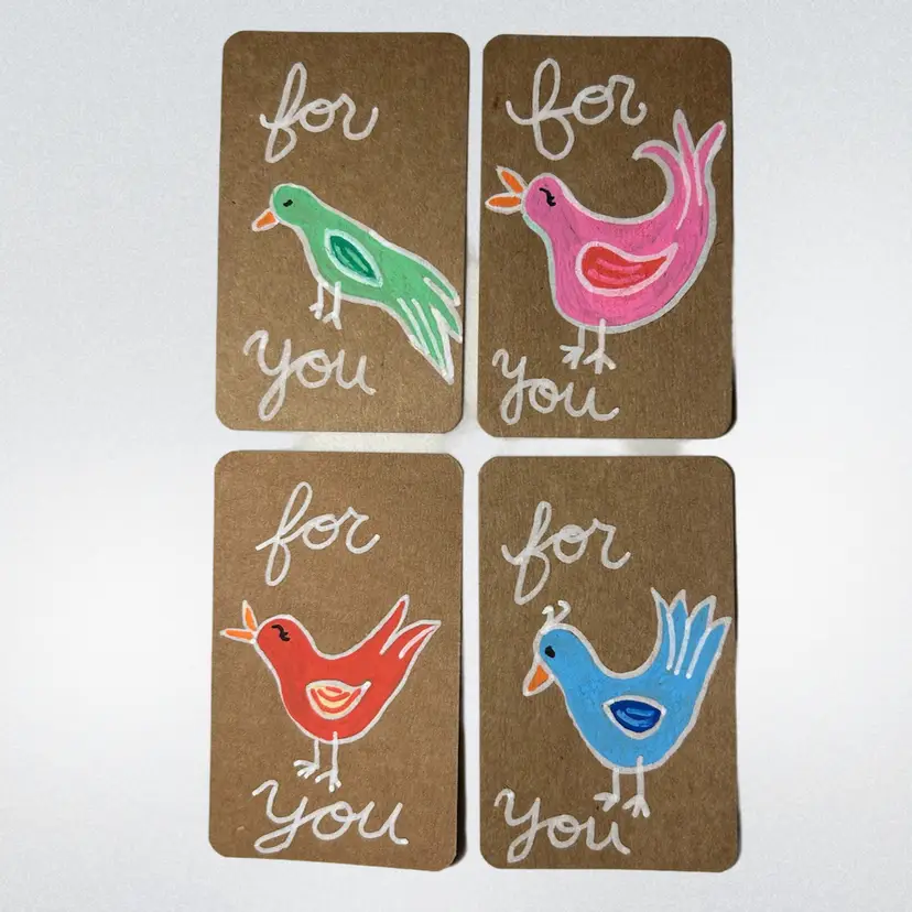 Made By Me, Set Of 4 Hand Painted Gift Tags, Birds
