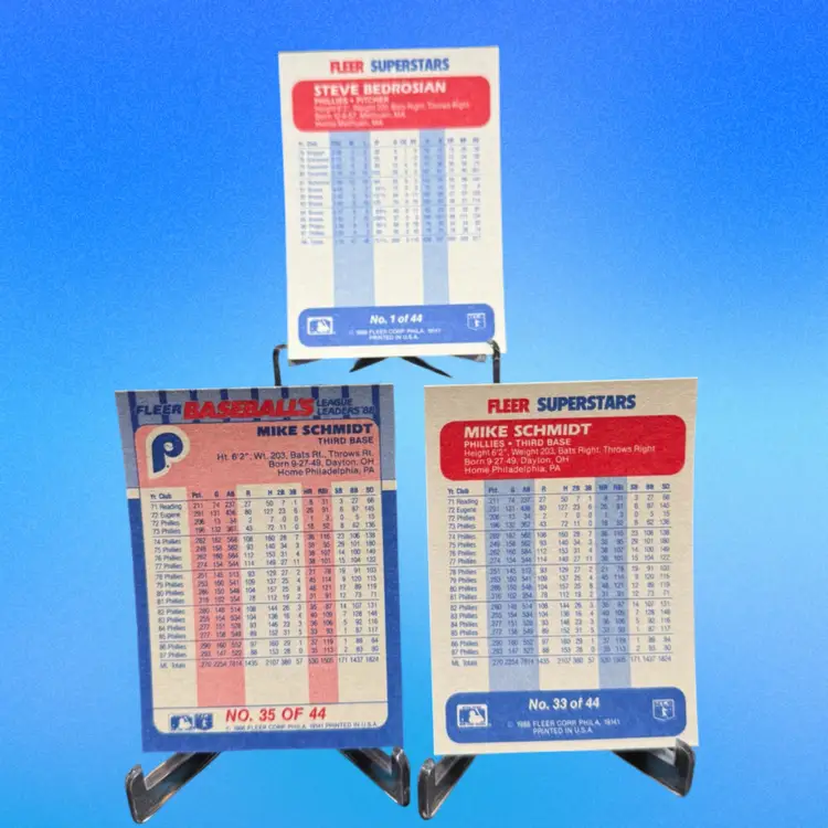 Mike Schmidt + Steve Bedrosian 1988 Fleer Superstars Leaders Phillies 3 Card Lot