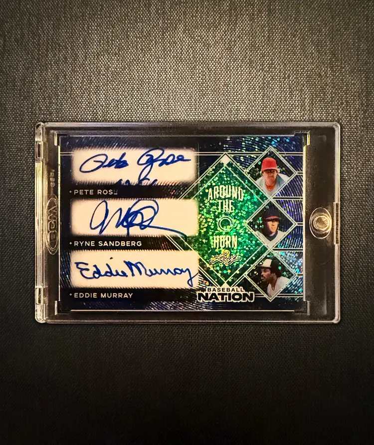 CS4 - Auc-06 / Pete Rose, Ryne Sandberg, Eddie Murray - 2025 Leaf Baseball Nation - Around The Horn - Triple Autograph - 1/1 / #AH-4