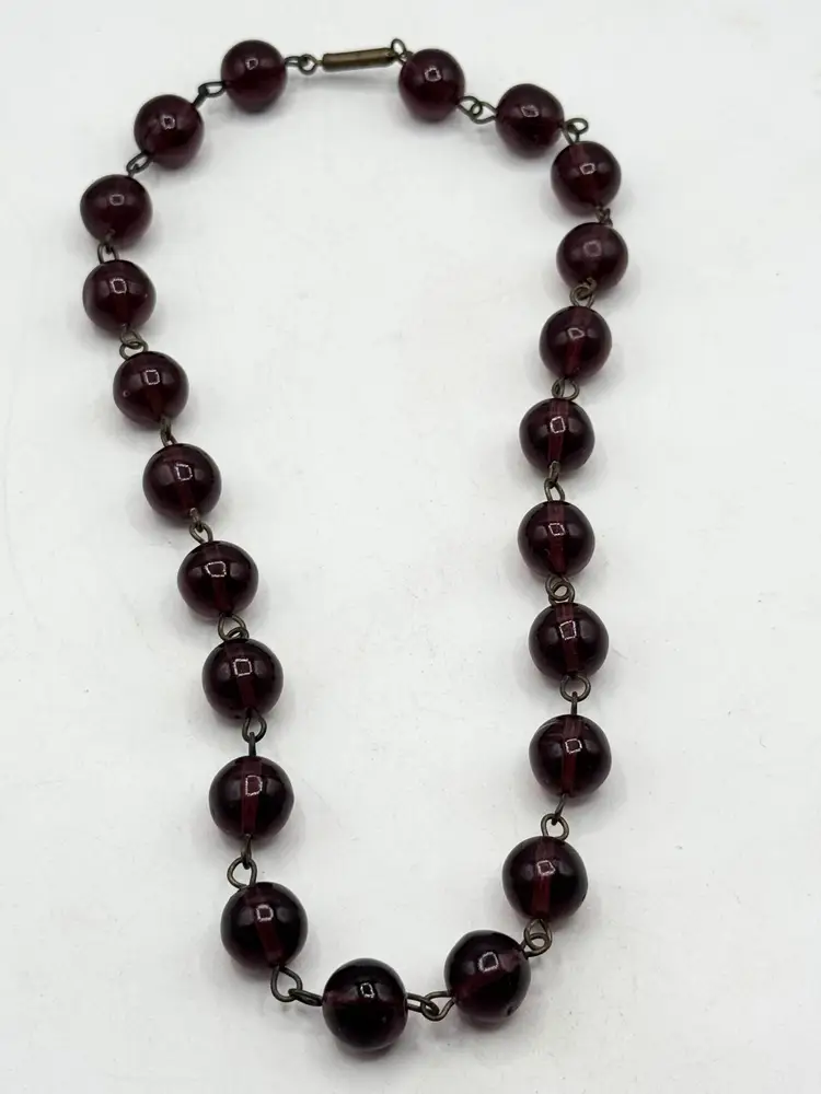 Estate purple glass beaded chain link necklace