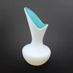 MCM Royal Haeger USA 413 Textured White Vase With Turquoise Interior Glaze 9”