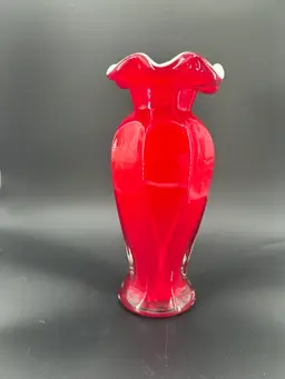 Vintage Ruby Red Blown Cased Art Glass Vase