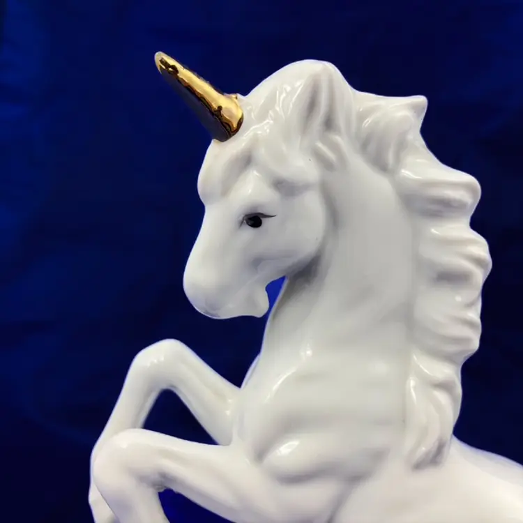 Unicorn Rearing Glossy White Figurine with Gilded Horn Vintage 6" tall Unsigned
