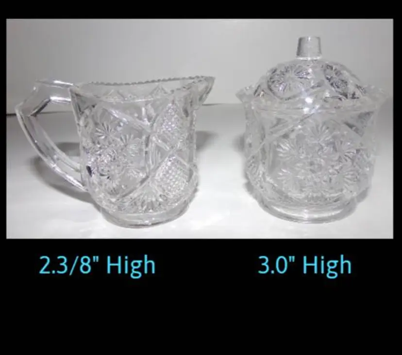 EAPG Cambridge Glass No. 2635, 'Fernland' Pattern Child Size Covered Sugar & Creamer Set