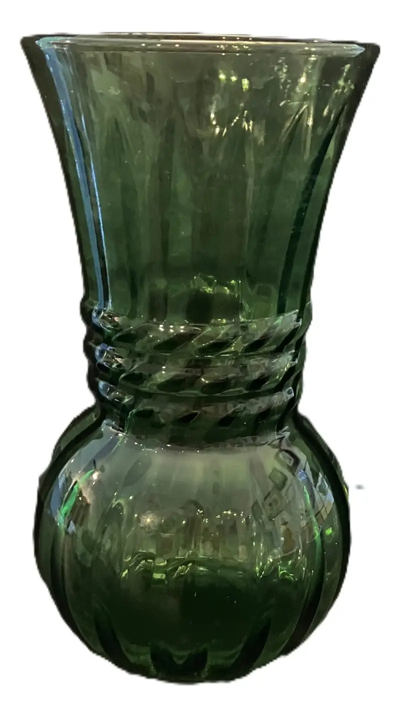 VTG Green Swirl Optic Bulb Roped Vase 6 1/2" tall