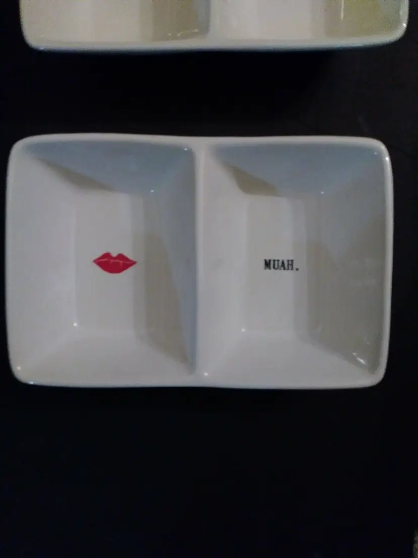 Rae Dunn Red Lips Lipstick Kiss Muah 8"x5" Stoneware Double Tray