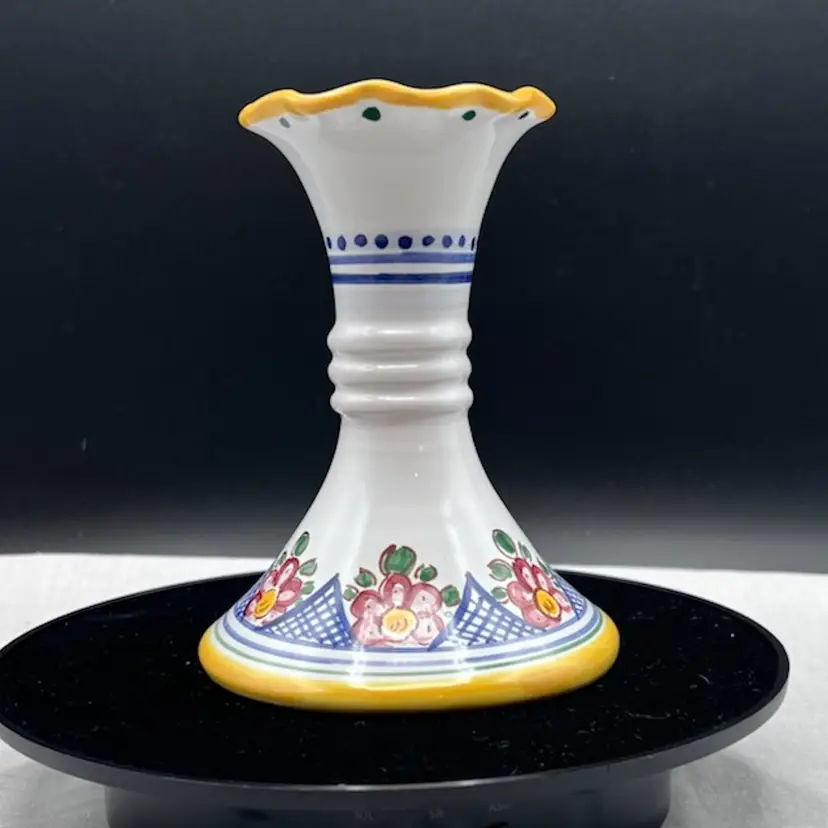 #2090B Vintage Ceramic Pottery Hand Painted Candle Holder, Folk Art