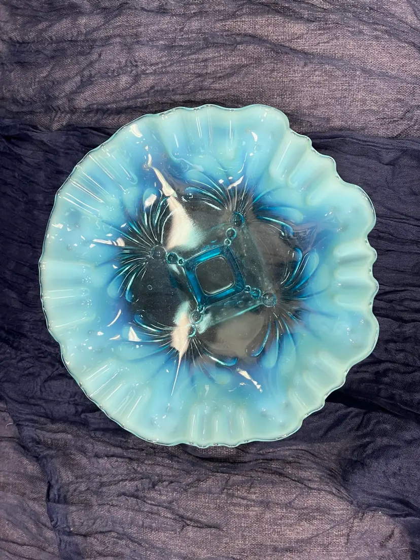 Blue Vintage Glass Decorative
Bowl with Pedestal