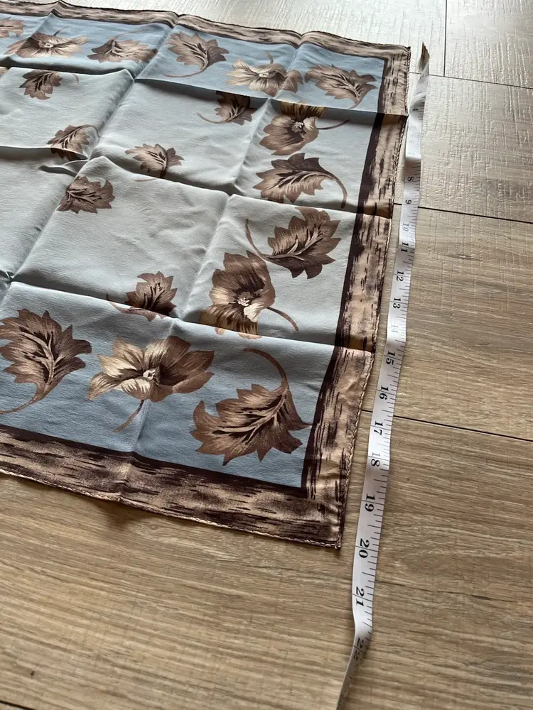 Blue And Brown Leaf Square Silk Scarf 20” Bandana