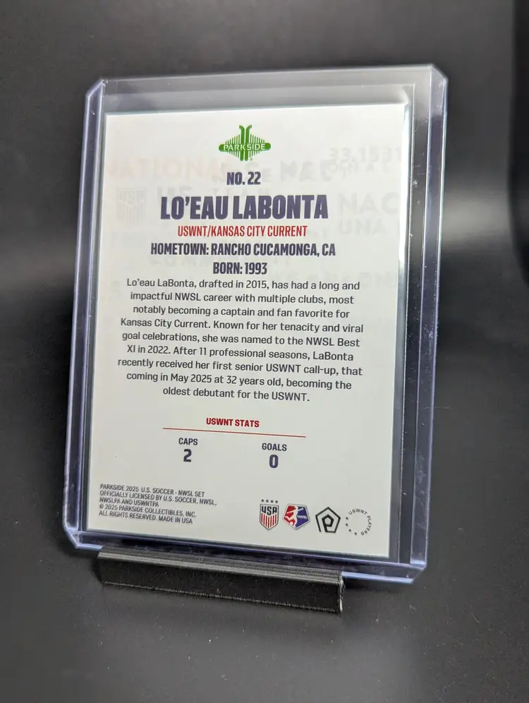 2025 Parkside NWSL/USWNT Club and Country Shimmer Foil Lo'eau Labonta KC Current