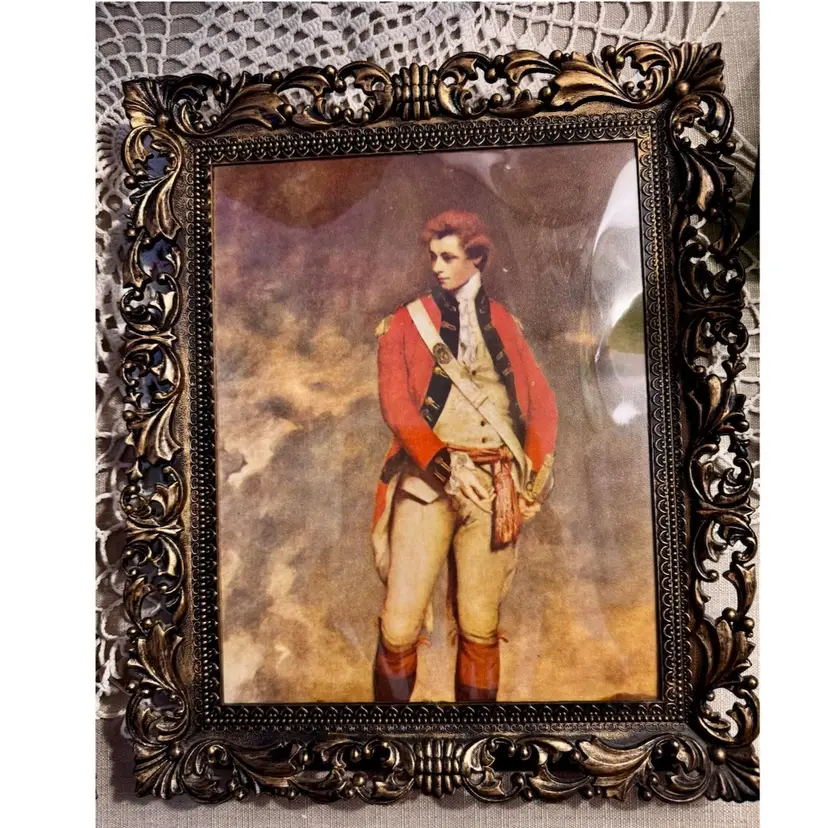 12x10 plastic ornate frame, plastic covering replica print of the 1778 painting "Portrait of Colonel John Hayes St. Leger" by Sir Joshua Reynolds