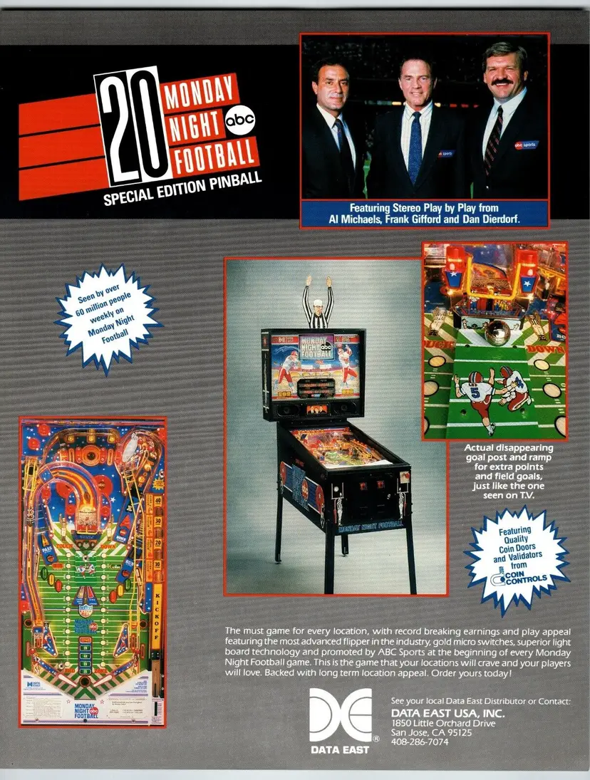 Monday Night Football Special Edition Pinball FLYER Original 1989 Vintage Art