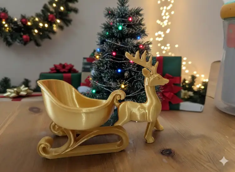 Golden Deer Pulling Santa's Slay