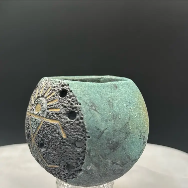 #01 Raku Pottery Hand Made And Signed candle Holder