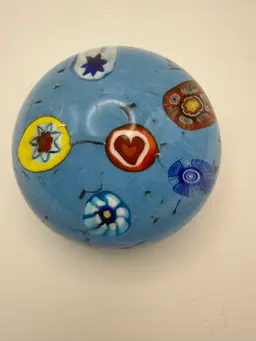 Vintage Murano Ferro & Lazzarini Paperweight Large Canned Design In Blue