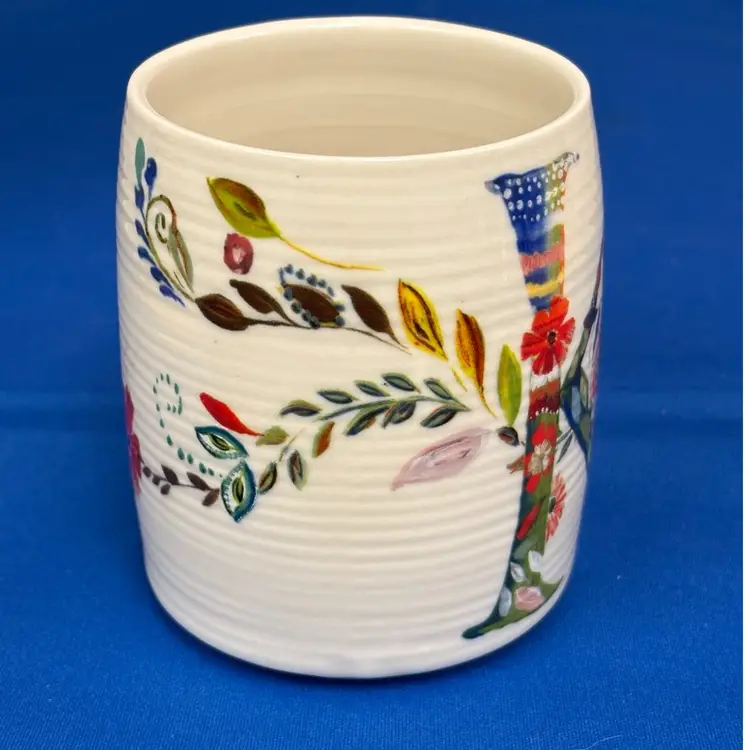 Anthropologie Starla M Halfmann Monogram Letter “ K “ Floral Mug Cup