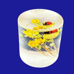 Lucite Cylinder Ladybug Garden Paperweight 2"