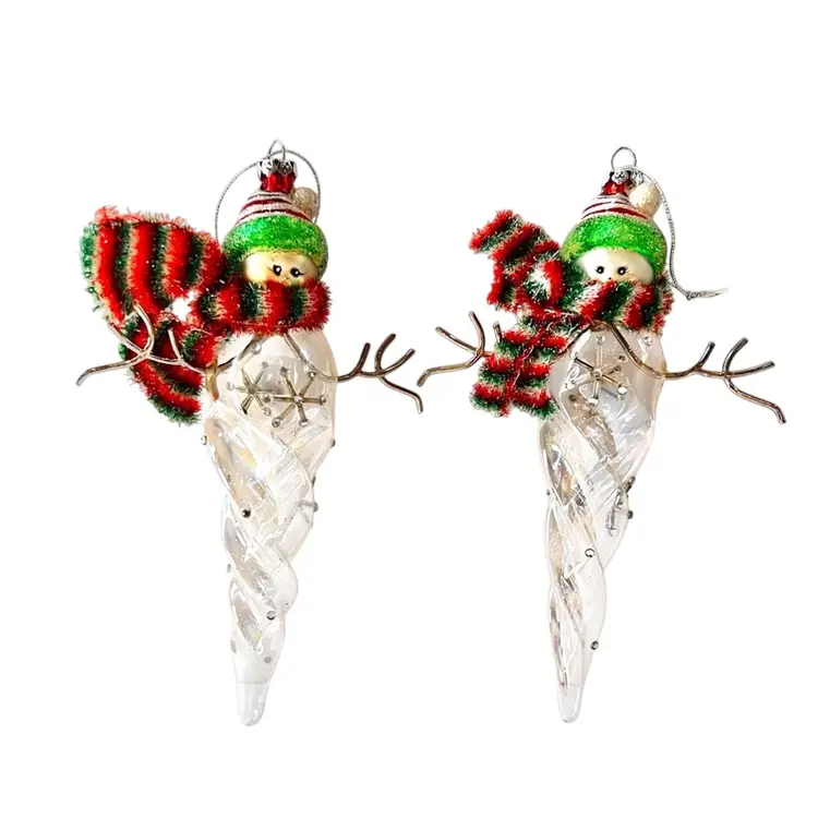 2 SNOWMAN 
ORNAMENTS 
Blown Glass Twist

Hat Scarf Red Green Winter Gift
