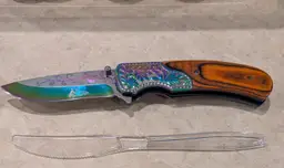 Bone Edge collectible knife deer buck metallic wood multi color clip foldable