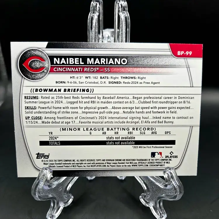 Naibel Mariano 2025 Bowman Yellow Pattern /75 1st Bowman Cincinnati Reds