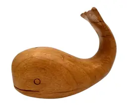 Signed AH Vintage Hand Carved Wood Whale Figurine Small Ocean Nautical Sea 4”