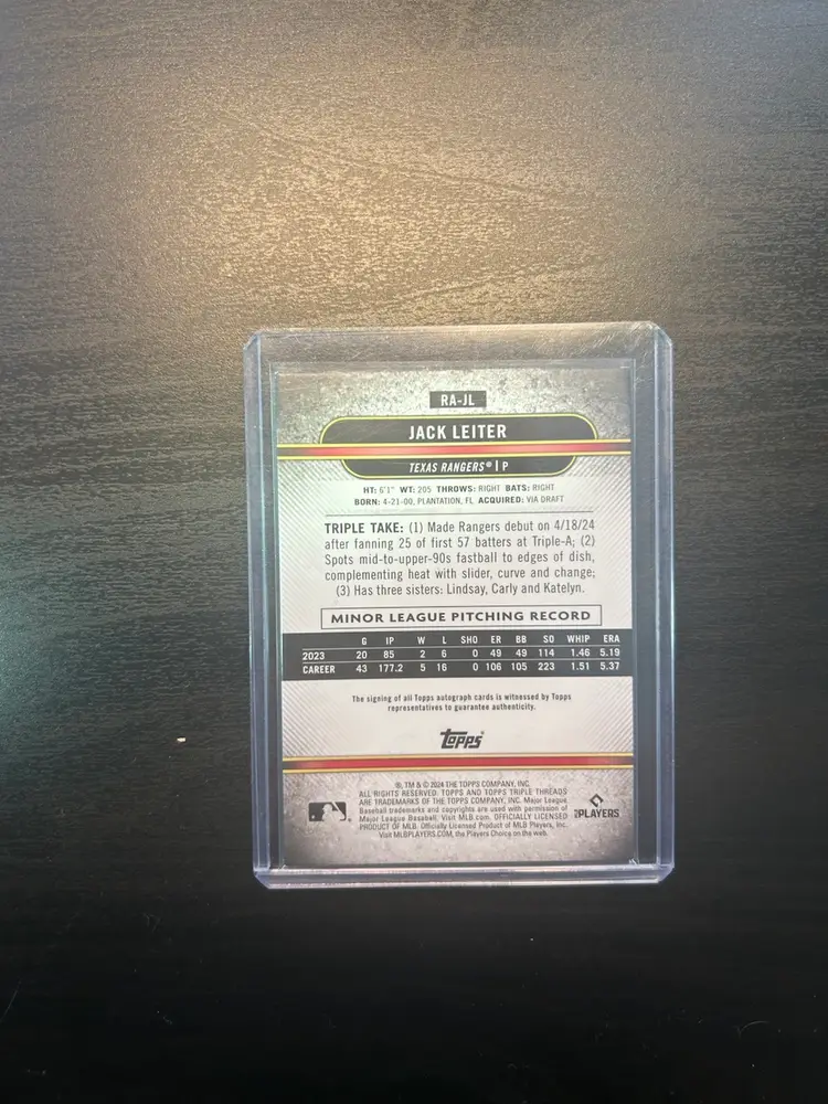 Jack Leiter 2024 Topps Triple Threads Rookie Auto /50