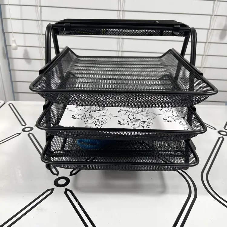 Stationery Tower Organizer 4 Tier Stacking Trays Desk Home Office Black Mesh