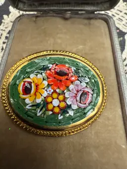 Vintage Italian Green Oval Brooch