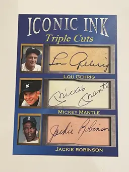 Iconic Ink Triple Cuts Lou Gehrig/Mickey Mantle/Jackie Robinson
