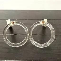 VINTAGE PAIR CLEAR GLASS ROUND RINGS CURTAIN DRAPERY TIEBACKS - BOWS & BLOSSOMS