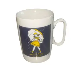 VTG Morton Salt When It Rains It Pours Girl w/ Umbrella Mug, Japan 4”
