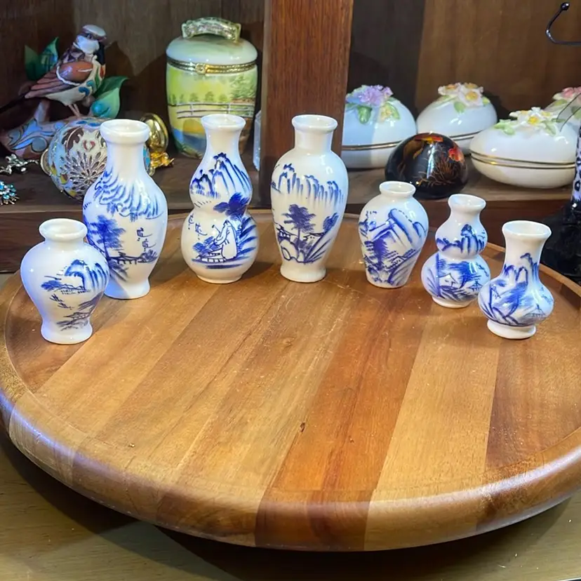 Mini Blue And White Vases Set Of 7
