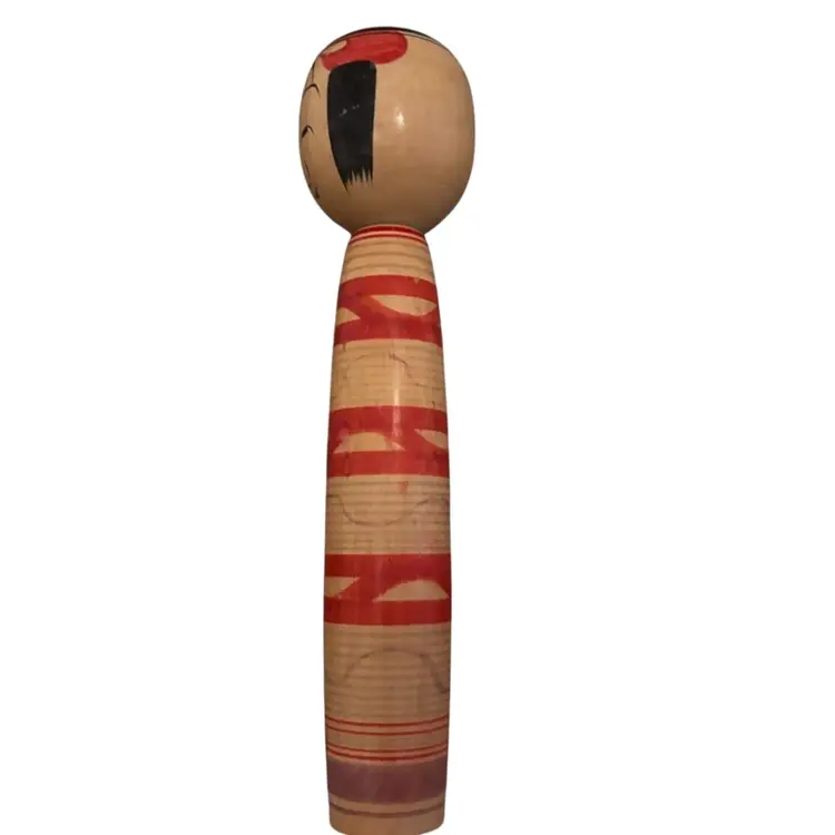 Vintage 14” Kokeshi with Red and Purple Stripes.  Signed.