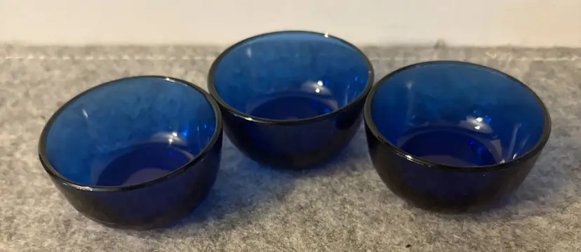Set of 3 Cobalt Blue Glass Salt Cellars #2995