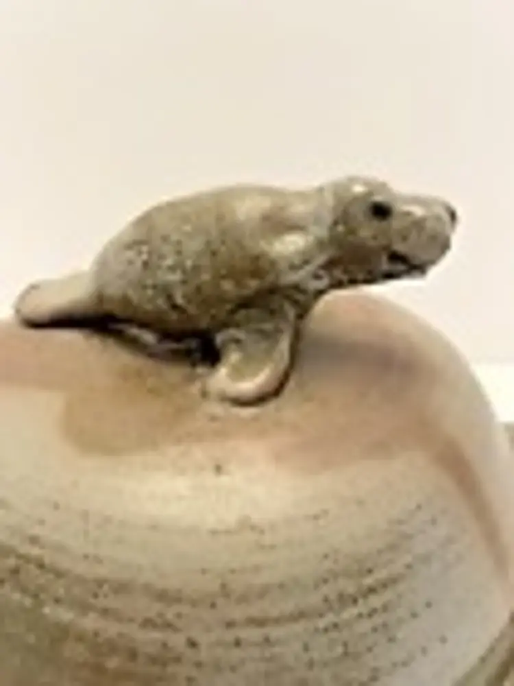 Casserole Dish Pottery Manatee w/ Lid Signed 2003 Art Studio Clay Dish