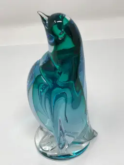 Green Glowy Glass Penguin Paperweight Figurine