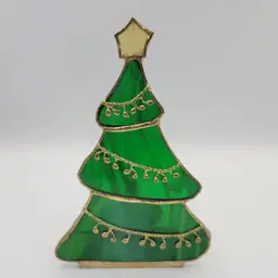 Stained Glass Christmas Tree Tea Light Holder 6" Tall