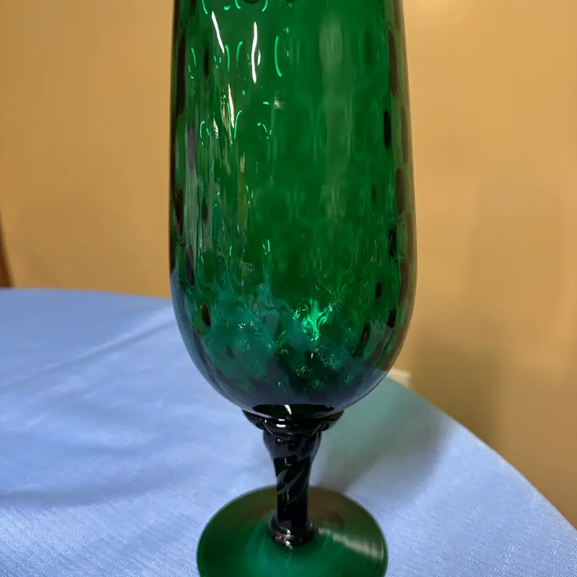 Empoli Green Optic Pedestal Snifter Vase Twisted Stem 10.25” tall