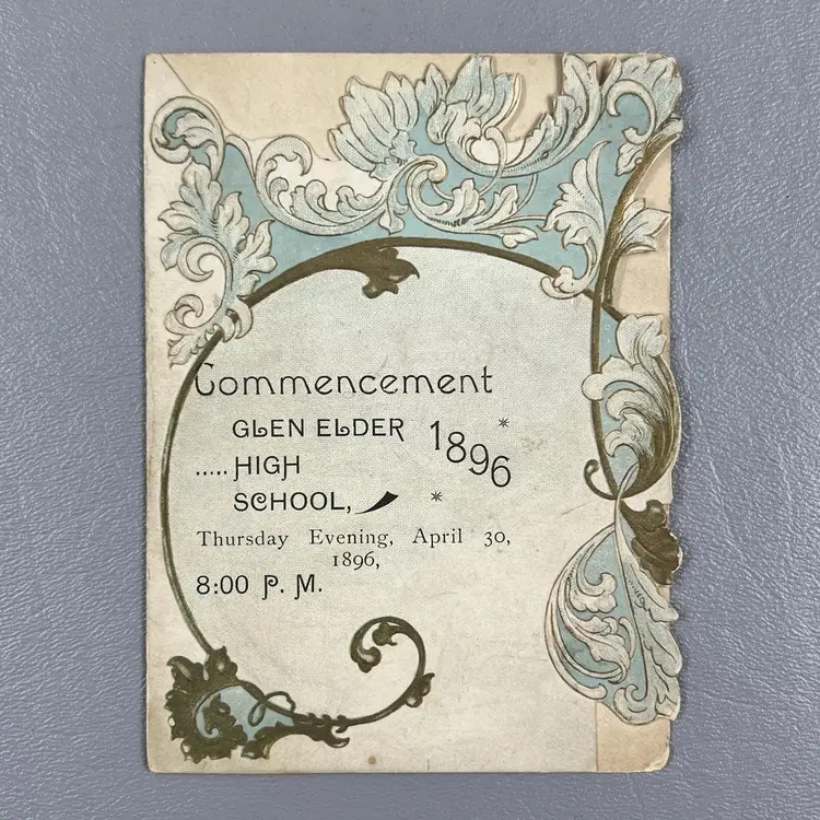 Glen Elder High School April 30, 1896 Commencement Kansas Die Cut Scrolls