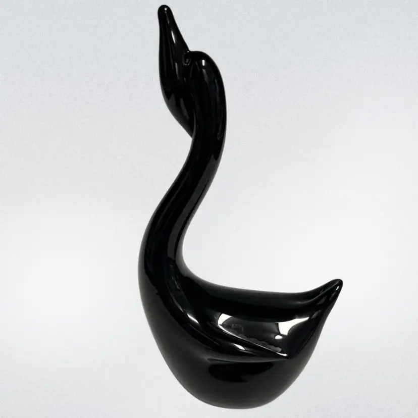 Black Art Glass- Swan Figurine – 8” Tall, 3” Wide- Vintage- Mid-century Decor