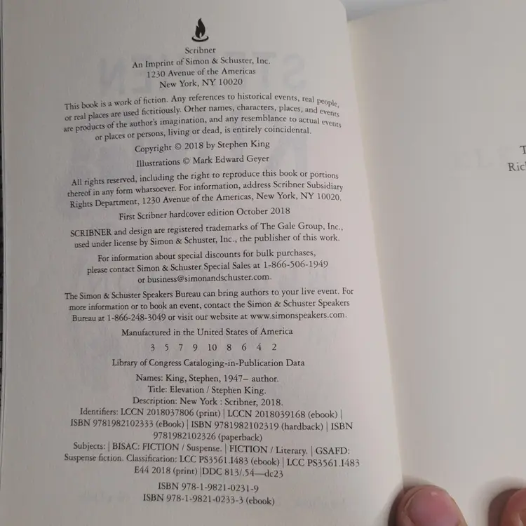 Stephen King - Elevation Hardcover Novel