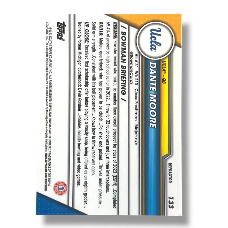 Dante Moore 2023 Bowman University Chrome 1st Bowman Refractor #133